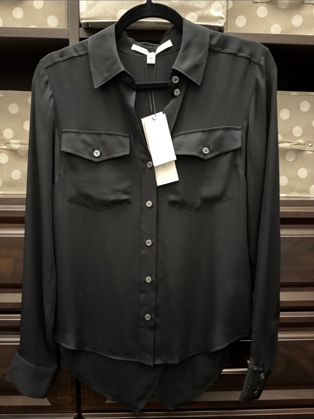 Veronica Beard Silk Classic Black Women's Button-Up Shirt - Long Sleeve